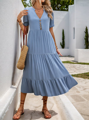 Solid Color Mid-length Collar Dress
