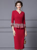 Red V-neck Short Sleeve Mother Of The Bride Dress