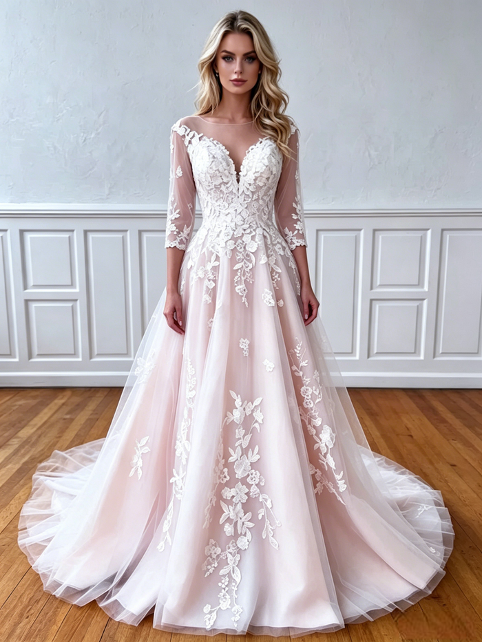 Tulle Lace Appliques Backless Wedding Dress