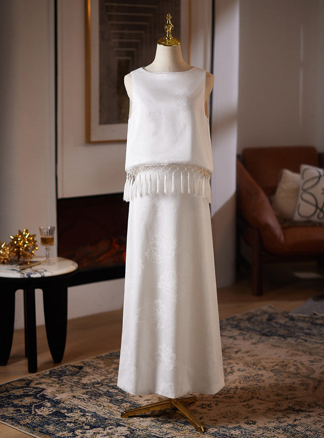 White Loose Tassel Wedding Dress