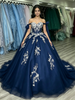 Blue Tulle Lace Appliques Quinceanera Dress