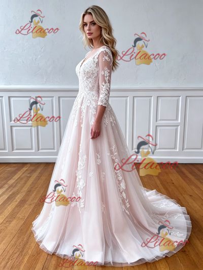 Tulle Lace Appliques Backless Wedding Dress