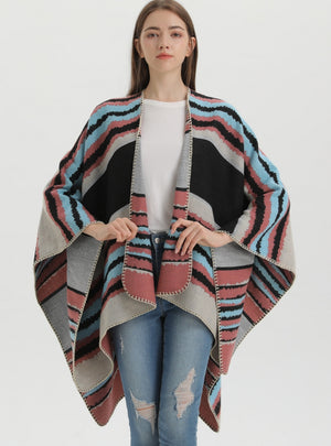 Retro Travel Cloak Jacquard Warm Split Scarf