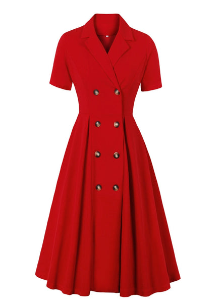 Solid Color Suit Collar High Waist Dress