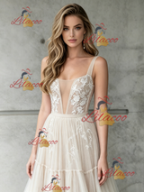 Ivory Tulle Lace Straps Wedding Dress