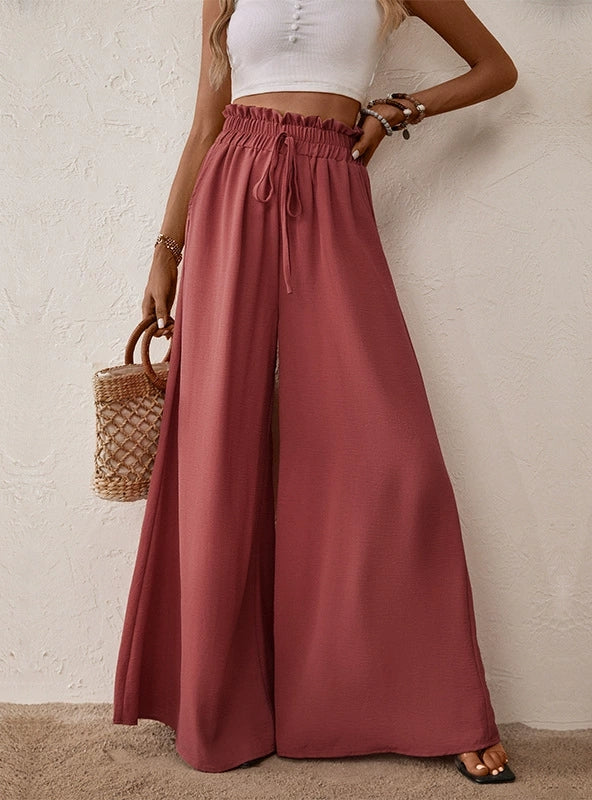 Horn Casual Elastic Wide-leg Pants