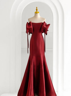 Burgundy Mermaid Satin Prom Dress