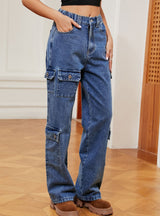 Elastic Tooling Casual Jeans Pants