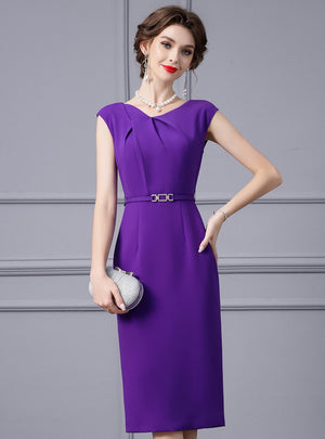 Simple Purple Pleats Mother Of The Bride Dress