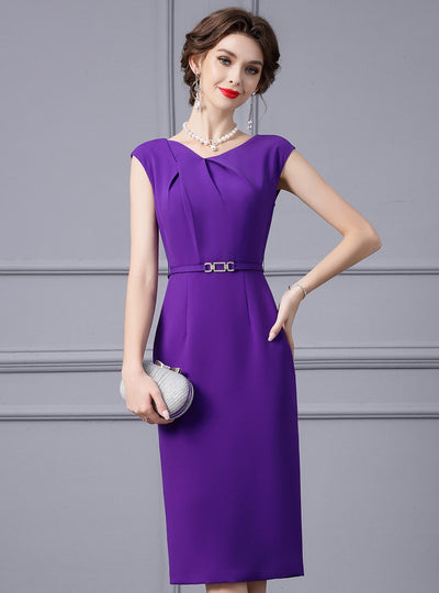 Simple Purple Pleats Mother Of The Bride Dress