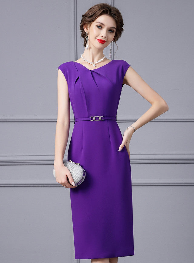 Simple Purple Pleats Mother Of The Bride Dress