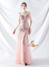 Spaghetti Straps Sequins Beading Prom Dress