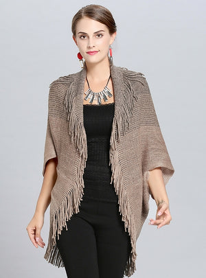Loose Striped Fringed Cardigan Shawl Cloak