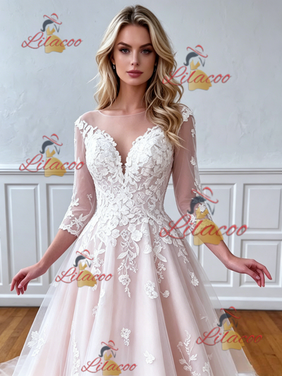 Tulle Lace Appliques Backless Wedding Dress