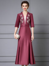 Burgundy Satin Beading Mother Of The Bride Dress
