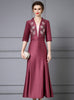 Burgundy Satin Beading Mother Of The Bride Dress