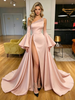 Pink One Shoulder Split Prom Dress