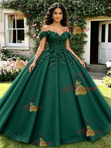 Green Tulle Off the Shoulder Appliques Quinceanera Dress
