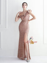 Mermaid Sequins One Shoulder Split Prom Dress