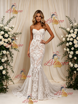 White Mermaid Lace Straps Wedding Dress