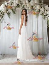 White Chiffon Lace Straps Wedidng Dress