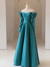 Blue Long Sleeve Off the Shoulder Prom Dress