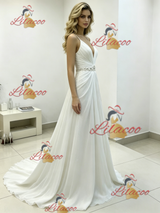 White Chiffon Pleats Straps Wedding Dress