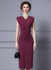 Burgundy V-neck Lace Mother Of The Bride Dress