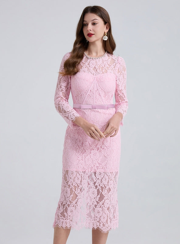Long Sleeve Retro Lace Slim Dress