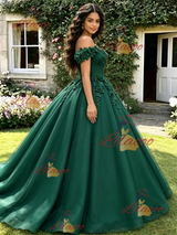 Green Tulle Off the Shoulder Appliques Quinceanera Dress