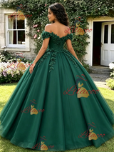 Green Tulle Off the Shoulder Appliques Quinceanera Dress