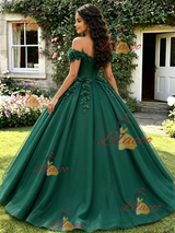 Green Tulle Off the Shoulder Appliques Quinceanera Dress