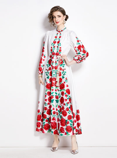 Palace Style Flower Single-breasted Dress