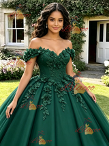 Green Tulle Off the Shoulder Appliques Quinceanera Dress