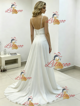 White Chiffon Pleats Straps Wedding Dress