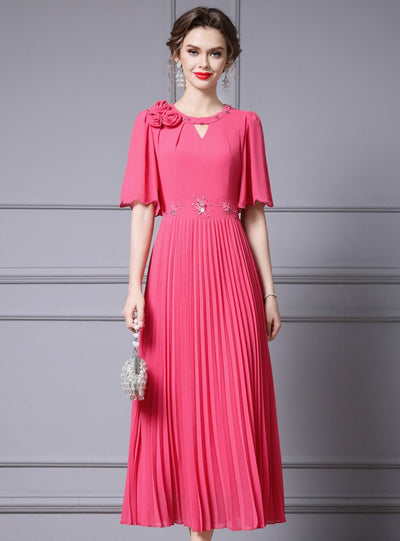 Pink Chiffon Pleats Beading Mother Of The Bride Dress