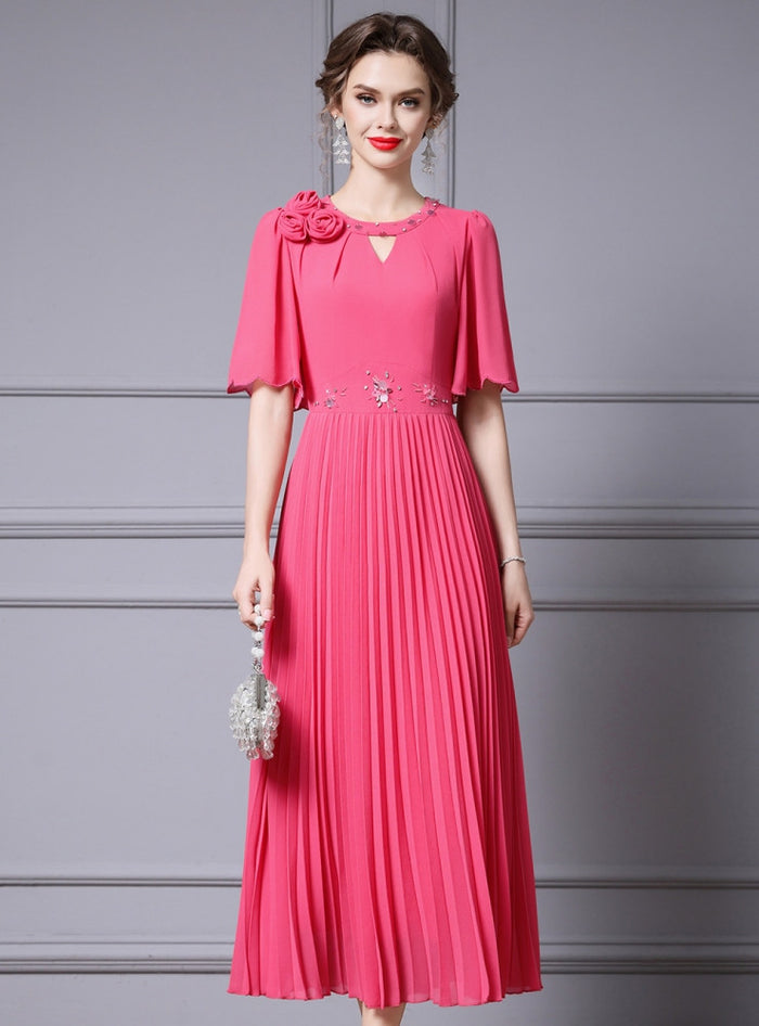 Pink Chiffon Pleats Beading Mother Of The Bride Dress