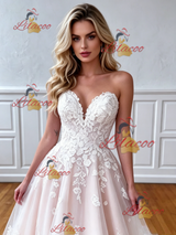 Tulle Appliques Strapless Wedding Dress