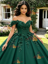 Green Tulle Off the Shoulder Appliques Quinceanera Dress