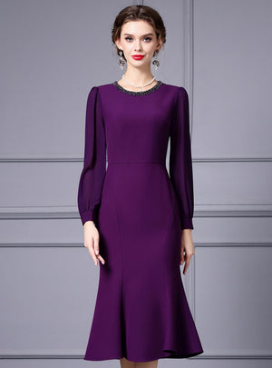 Long Sleeve Beading Mother Of The Bride Dress
