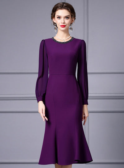 Long Sleeve Beading Mother Of The Bride Dress