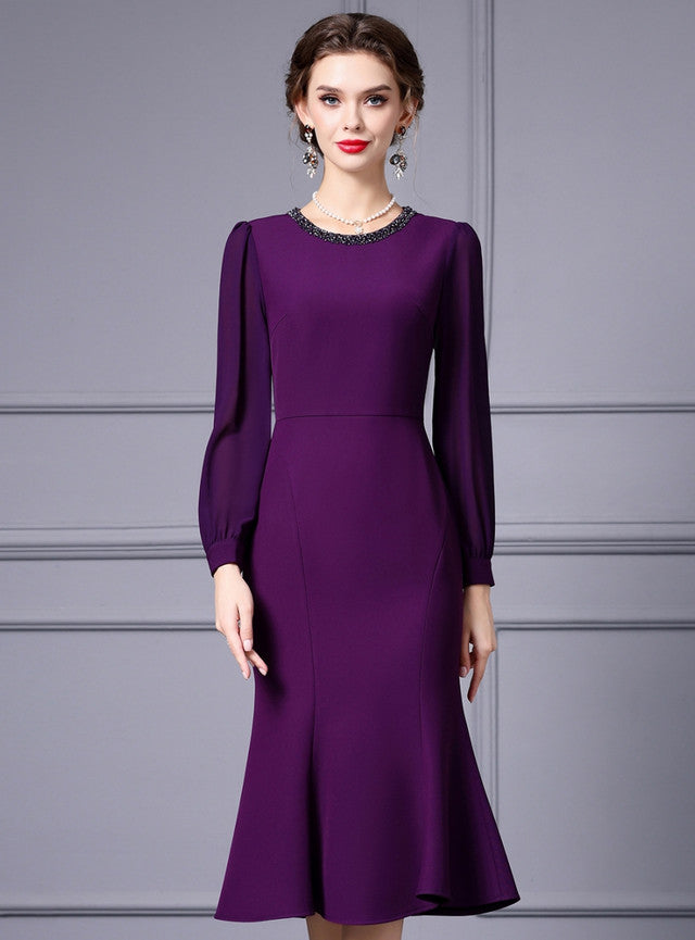 Long Sleeve Beading Mother Of The Bride Dress