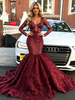 Burgundy Mermaid Sequins V-neck Prom Dress