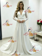 White Chiffon V-neck Pleats Beading Wedding Dress