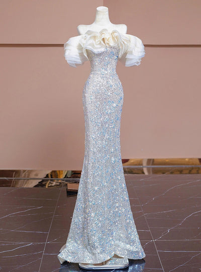 Champagne Mermaid Sequins Prom Dress