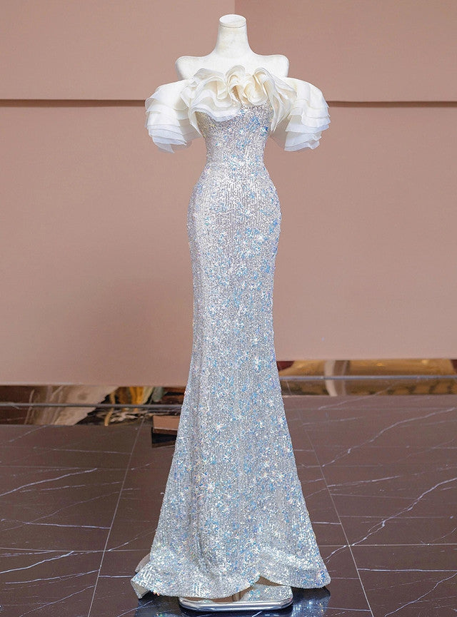 Champagne Mermaid Sequins Prom Dress