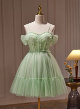 Green Tulle Appliques Beading Homecoming Dress