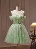 Green Tulle Appliques Beading Homecoming Dress