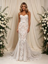White Mermaid Lace Straps Wedding Dress