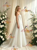 White Tulle Strapless Bow Wedding Dress